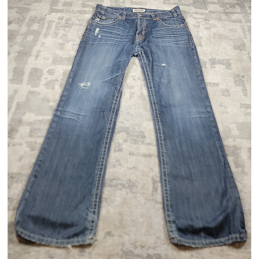 MEK Men's New York Bootcut Dark Indigo Button-Fly Blue Denim Jeans Sz 36x34